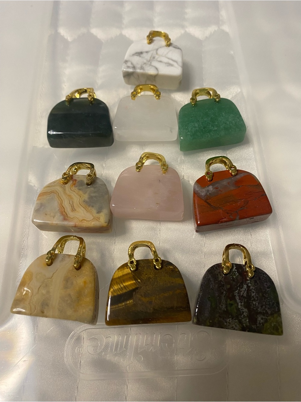 10 !!  Gemstone Purse Handbag Necklace Pendant Stone Jewelry Gift Charm NEW